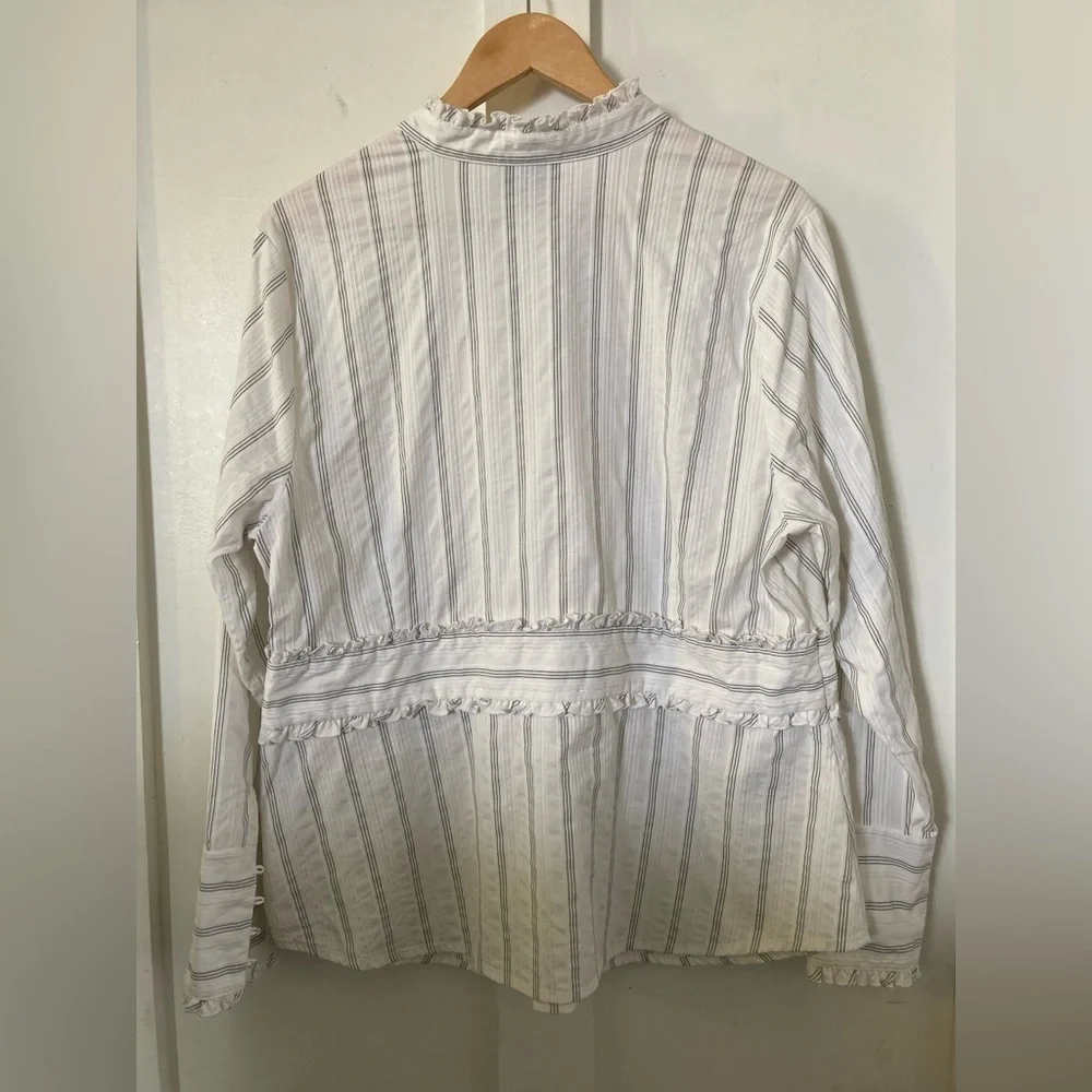 LANE Bryant ruffled popover blouse button cuffs striped